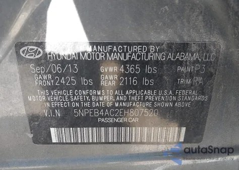 2014 Hyundai Sonata Gls z USA, uszkodzony, nr VIN 5NPEB4AC2EH807520